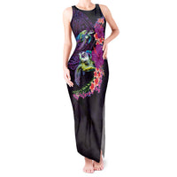 Hawaiian Plumeria and Hibiscus with Turtles Tank Maxi Dress Polynesian Art Purple Color - Polynesian Pride