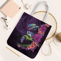 Hawaiian Plumeria and Hibiscus with Turtles Tote Bag Polynesian Art Purple Color - Polynesian Pride