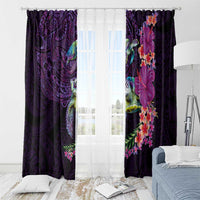 Hawaiian Plumeria and Hibiscus with Turtles Window Curtain Polynesian Art Purple Color - Polynesian Pride