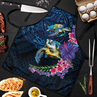 Hawaiian Plumeria and Hibiscus with Turtles Apron Polynesian Art Dark Cyan Color - Polynesian Pride