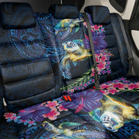 Hawaiian Plumeria and Hibiscus with Turtles Back Car Seat Cover Polynesian Art Dark Cyan Color - Polynesian Pride