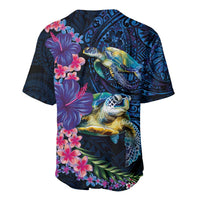 Hawaiian Plumeria and Hibiscus with Turtles Baseball Jersey Polynesian Art Dark Cyan Color - Polynesian Pride