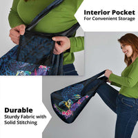 Hawaiian Plumeria and Hibiscus with Turtles Grocery Bag Polynesian Art Dark Cyan Color - Polynesian Pride