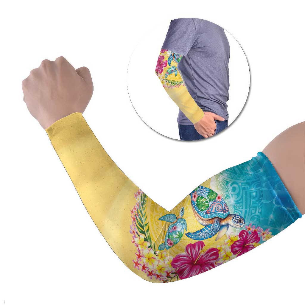 Hawaiian Tropical Plants Turtles Arm Sleeves Watercolor Style - Polynesian Pride