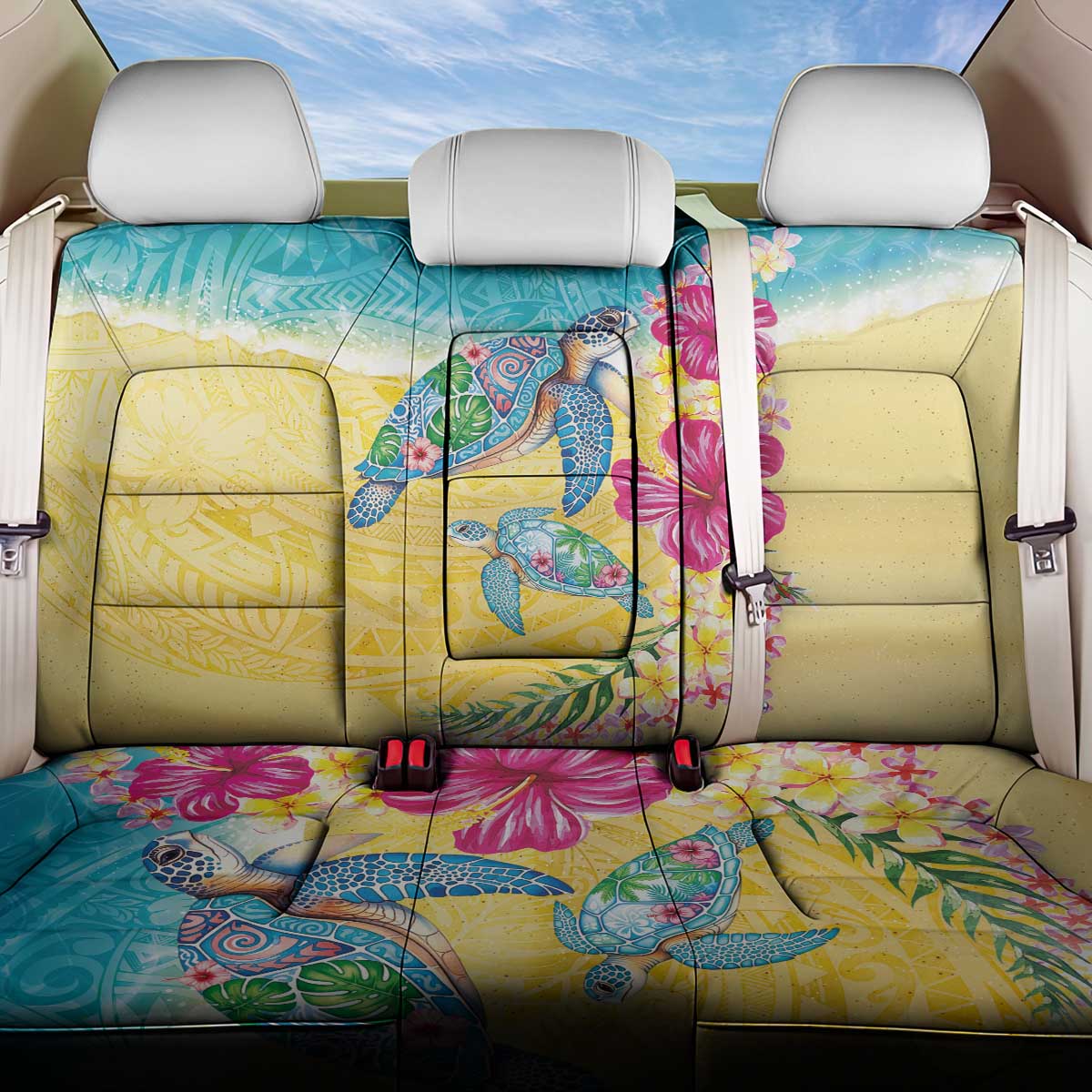 Hawaiian Tropical Plants Turtles Back Car Seat Cover Watercolor Style - Polynesian Pride