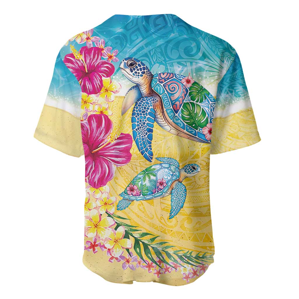 Hawaiian Tropical Plants Turtles Baseball Jersey Watercolor Style - Polynesian Pride