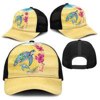 Hawaiian Tropical Plants Turtles Baseball Net Cap Watercolor Style - Polynesian Pride