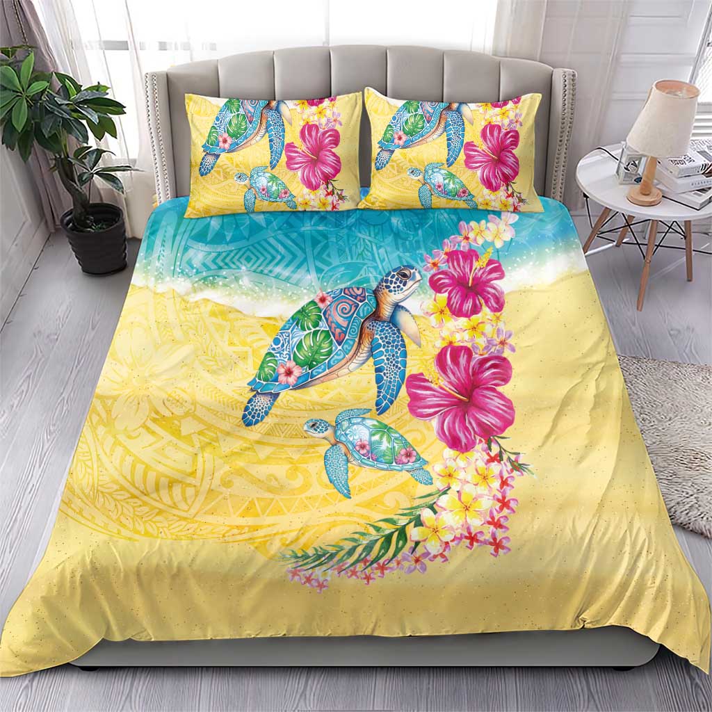 Hawaiian Tropical Plants Turtles Bedding Set Watercolor Style - Polynesian Pride