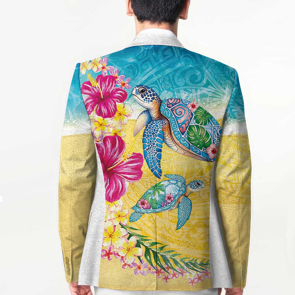 Hawaiian Tropical Plants Turtles Blazer Watercolor Style - Polynesian Pride