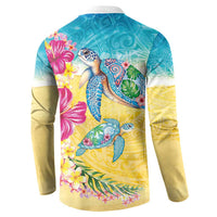 Hawaiian Tropical Plants Turtles Button Sweatshirt Watercolor Style - Polynesian Pride