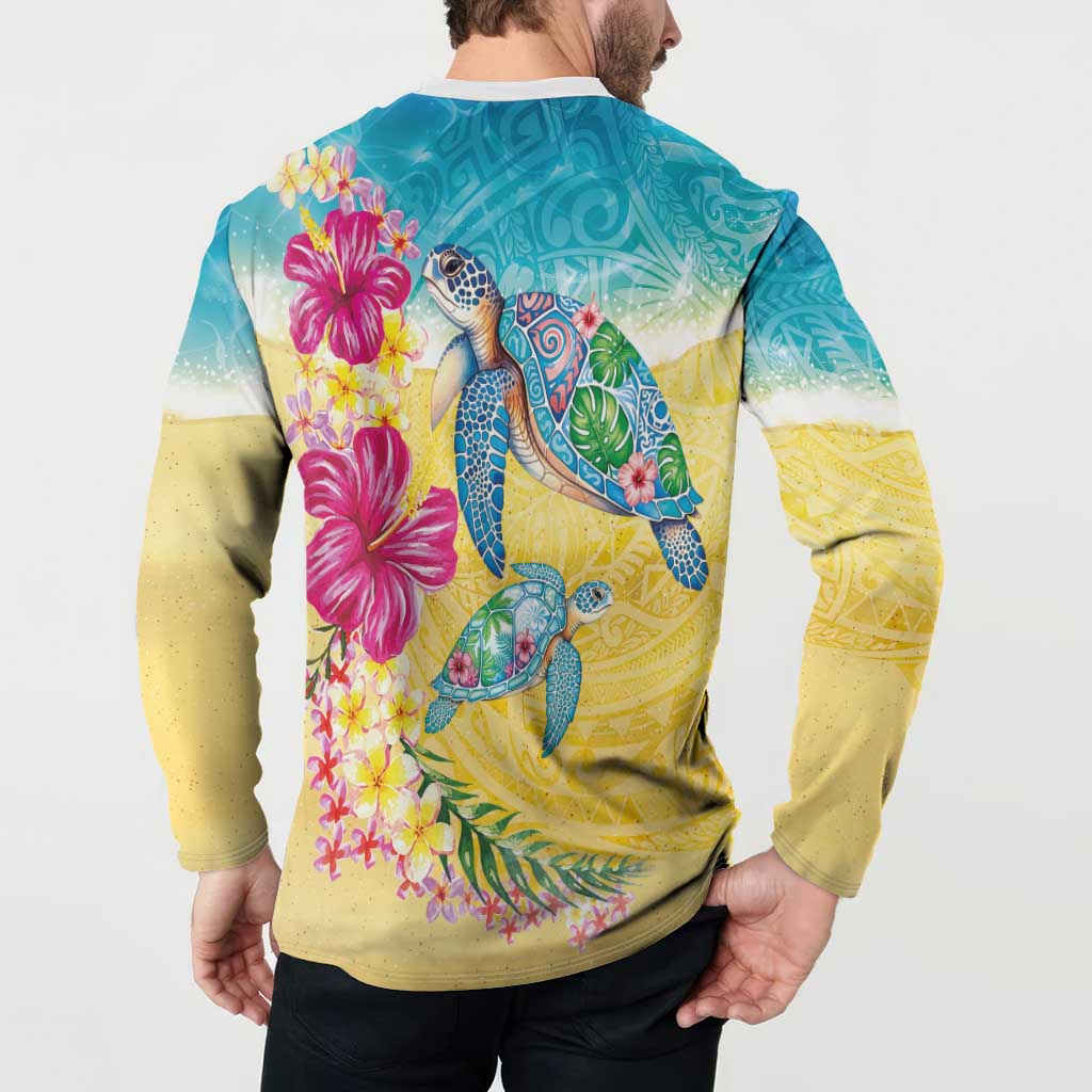 Hawaiian Tropical Plants Turtles Button Sweatshirt Watercolor Style - Polynesian Pride