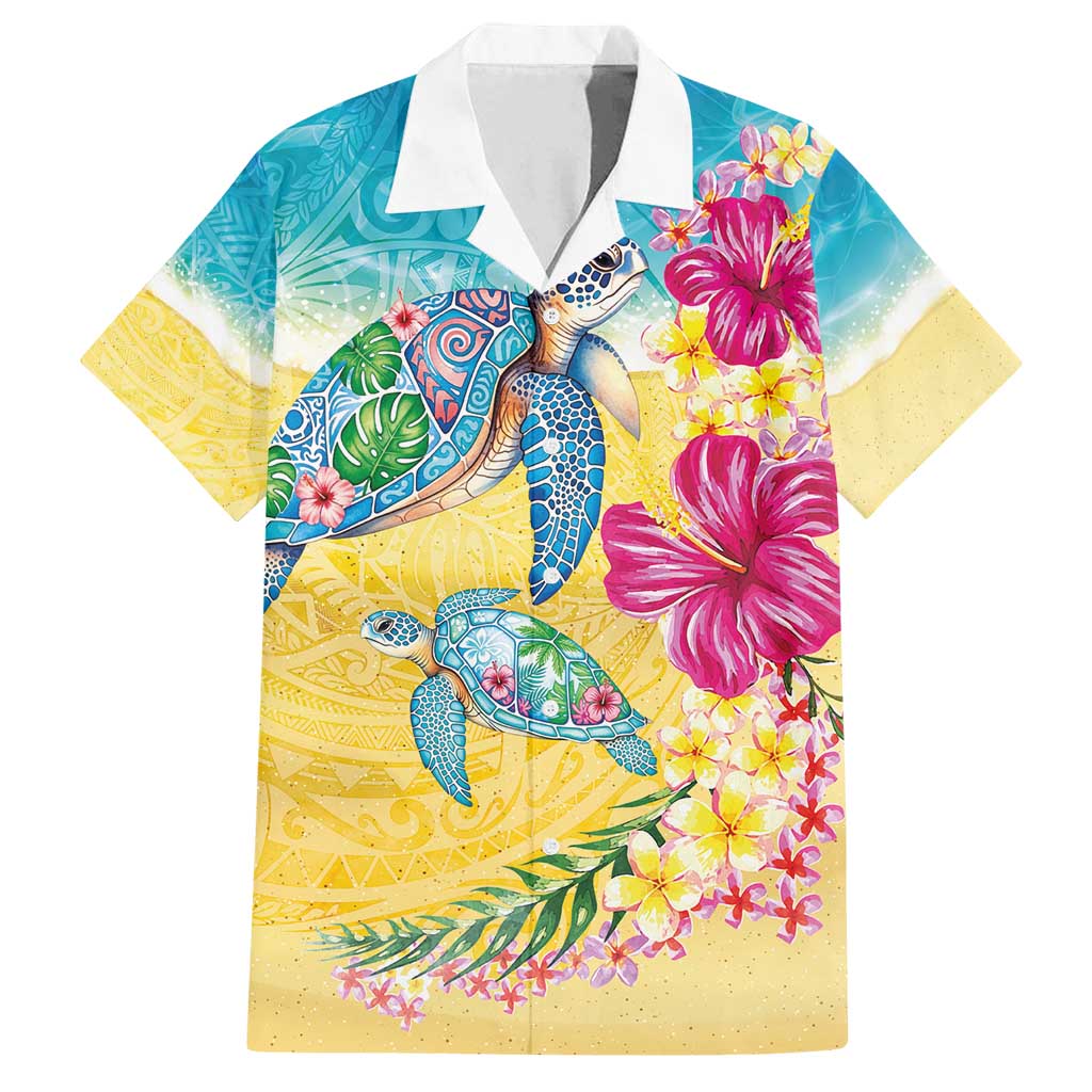 Hawaiian Tropical Plants Turtles Family Matching Long Sleeve Bodycon Dress and Hawaiian Shirt Watercolor Style - Polynesian Pride