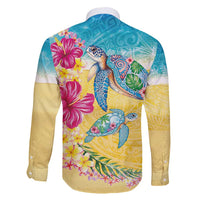 Hawaiian Tropical Plants Turtles Family Matching Off Shoulder Short Dress and Hawaiian Shirt Watercolor Style - Polynesian Pride