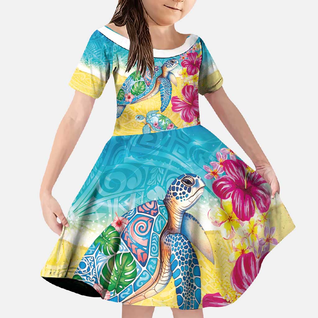Hawaiian Tropical Plants Turtles Family Matching Summer Maxi Dress and Hawaiian Shirt Watercolor Style - Polynesian Pride