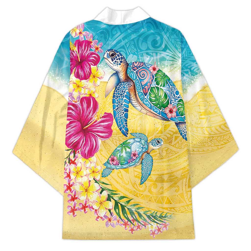 Hawaiian Tropical Plants Turtles Kimono Watercolor Style - Polynesian Pride