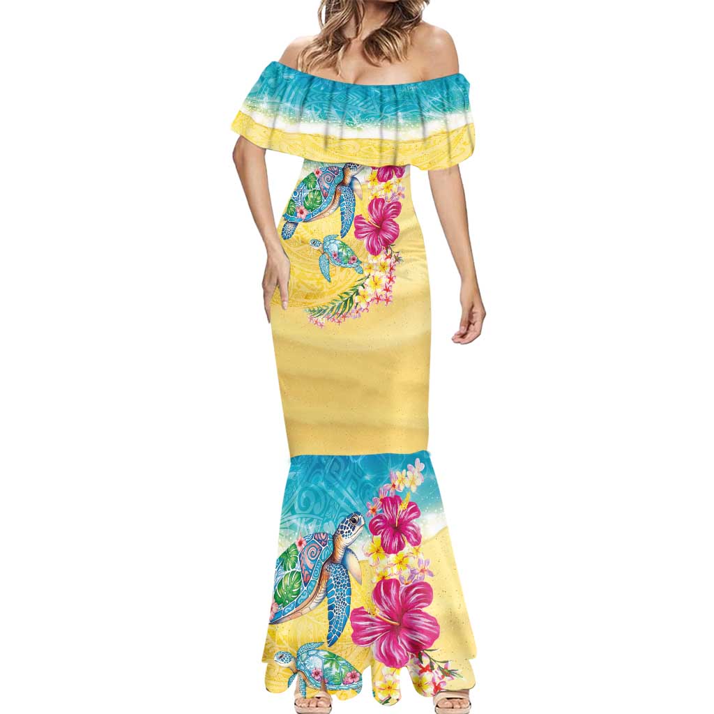 Hawaiian Tropical Plants Turtles Mermaid Dress Watercolor Style - Polynesian Pride