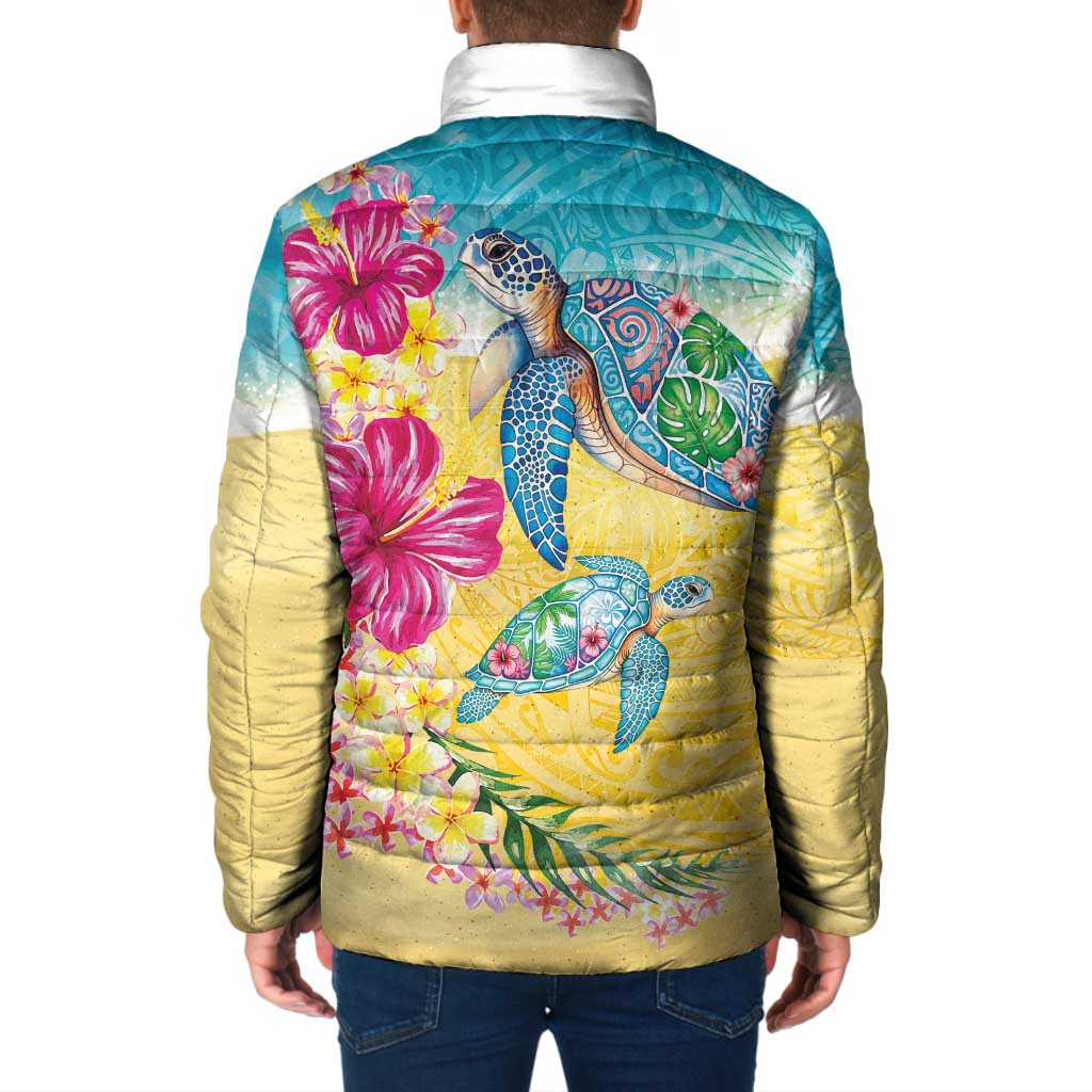 Hawaiian Tropical Plants Turtles Padded Jacket Watercolor Style - Polynesian Pride