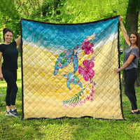 Hawaiian Tropical Plants Turtles Quilt Watercolor Style - Polynesian Pride