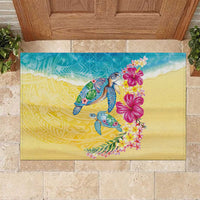 Hawaiian Tropical Plants Turtles Rubber Doormat Watercolor Style - Polynesian Pride