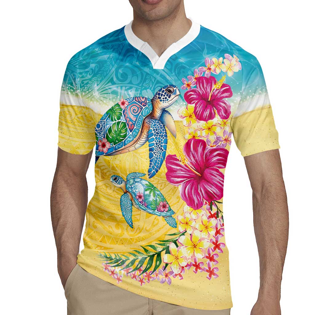 Hawaiian Tropical Plants Turtles Rugby Jersey Watercolor Style - Polynesian Pride