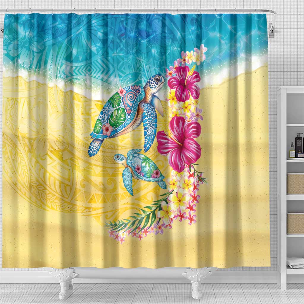 Hawaiian Tropical Plants Turtles Shower Curtain Watercolor Style LT03 - Polynesian Pride