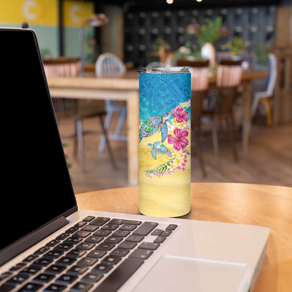 Hawaiian Tropical Plants Turtles Skinny Tumbler Watercolor Style - Polynesian Pride