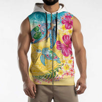 Hawaiian Tropical Plants Turtles Sleeveless Zip Hoodie Watercolor Style - Polynesian Pride