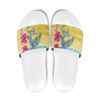 Hawaiian Tropical Plants Turtles Slide Sandals Watercolor Style - Polynesian Pride