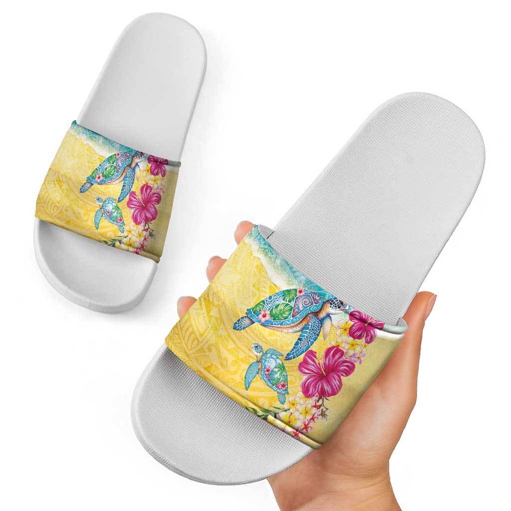 Hawaiian Tropical Plants Turtles Slide Sandals Watercolor Style - Polynesian Pride