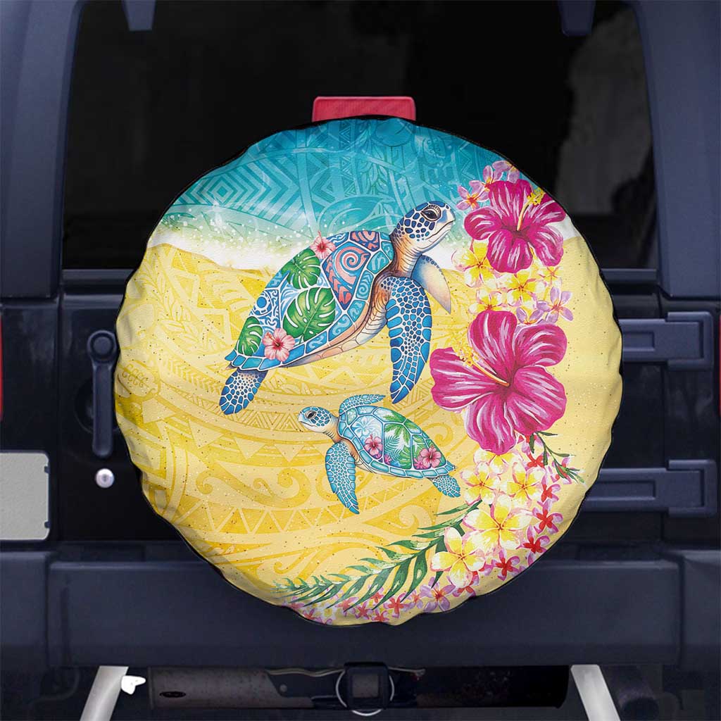 Hawaiian Tropical Plants Turtles Spare Tire Cover Watercolor Style - Polynesian Pride