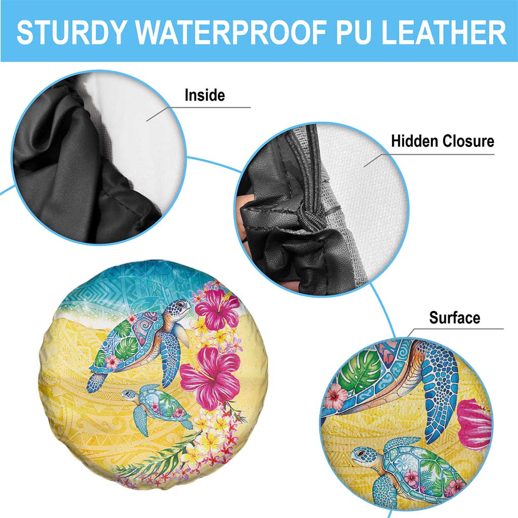 Hawaiian Tropical Plants Turtles Spare Tire Cover Watercolor Style - Polynesian Pride