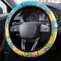 Hawaiian Tropical Plants Turtles Steering Wheel Cover Watercolor Style - Polynesian Pride
