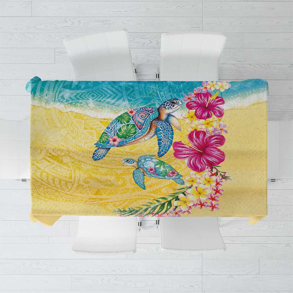 Hawaiian Tropical Plants Turtles Tablecloth Watercolor Style - Polynesian Pride