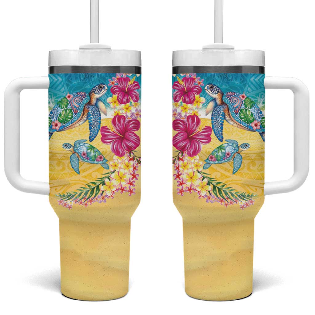 Hawaiian Tropical Plants Turtles Tumbler With Handle Watercolor Style - Polynesian Pride