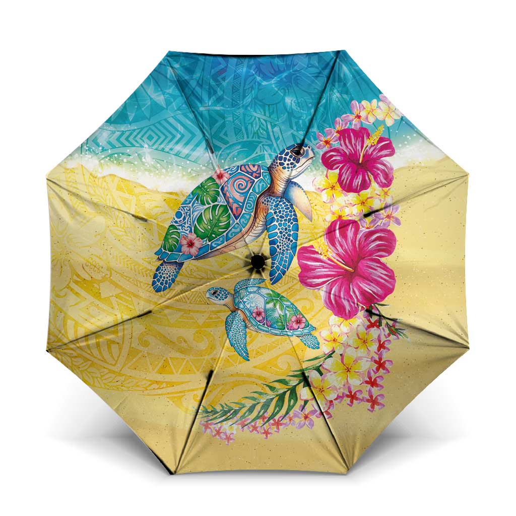 Hawaiian Tropical Plants Turtles Umbrella Watercolor Style - Polynesian Pride