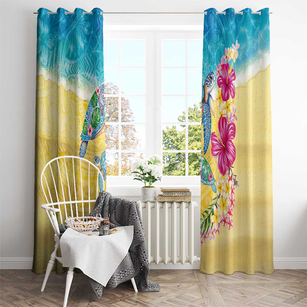 Hawaiian Tropical Plants Turtles Window Curtain Watercolor Style - Polynesian Pride