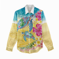 Hawaiian Tropical Plants Turtles Women Casual Shirt Watercolor Style - Polynesian Pride