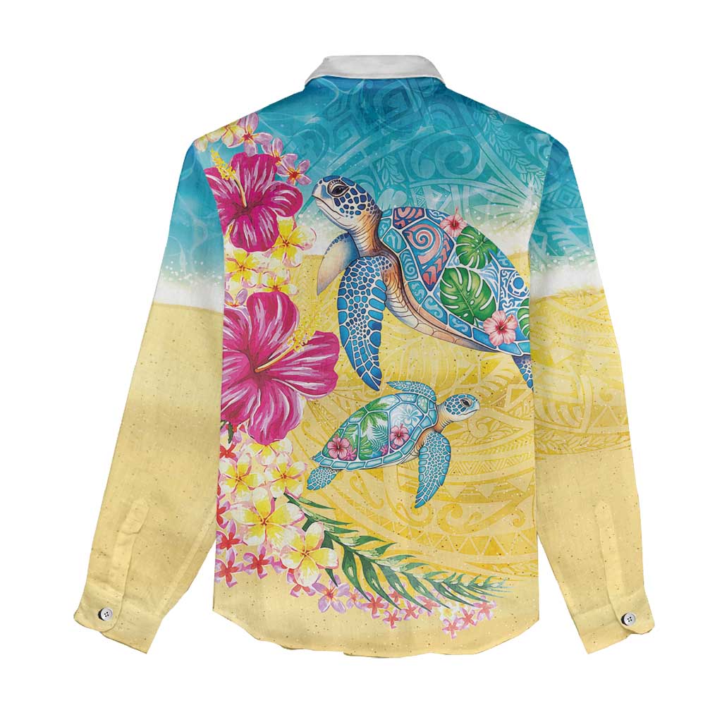Hawaiian Tropical Plants Turtles Women Casual Shirt Watercolor Style - Polynesian Pride