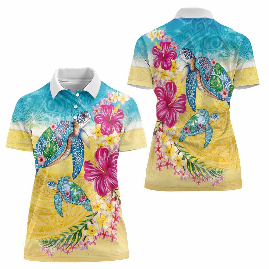Hawaiian Tropical Plants Turtles Women Polo Shirt Watercolor Style - Polynesian Pride