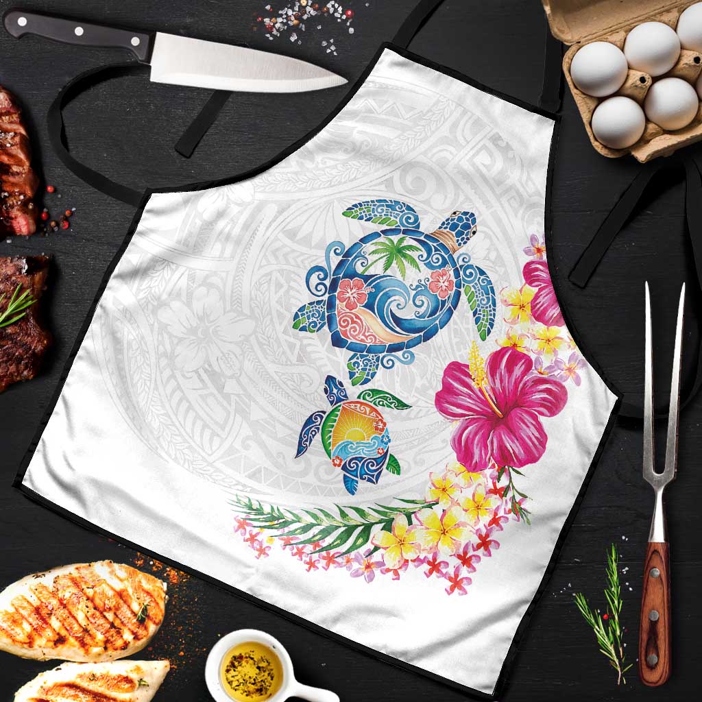 Hawaiian Abstract Art Turtles Apron with Plumeria and Hibiscus - Polynesian Pride