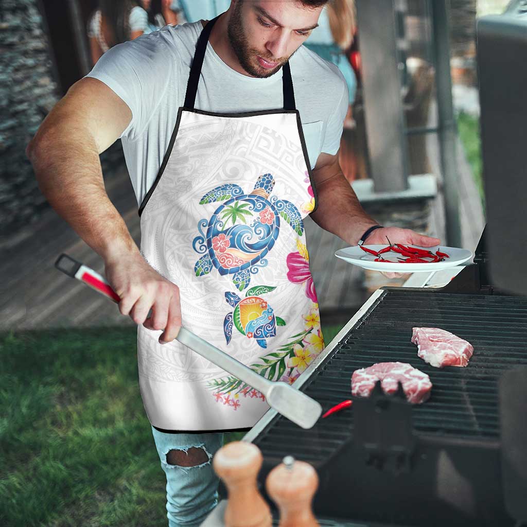 Hawaiian Abstract Art Turtles Apron with Plumeria and Hibiscus - Polynesian Pride