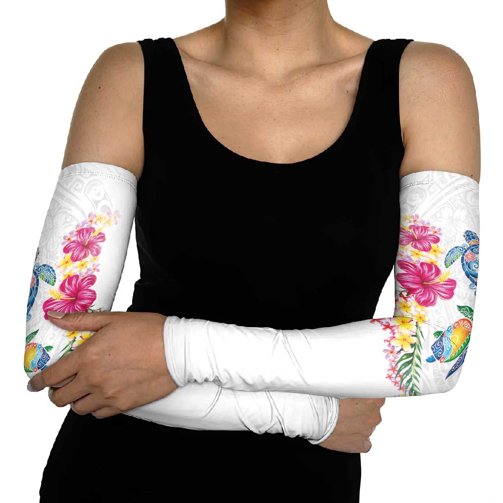 Hawaiian Abstract Art Turtles Arm Sleeves with Plumeria and Hibiscus - Polynesian Pride