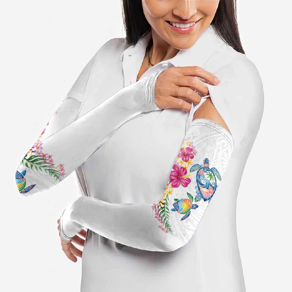 Hawaiian Abstract Art Turtles Arm Sleeves with Plumeria and Hibiscus - Polynesian Pride