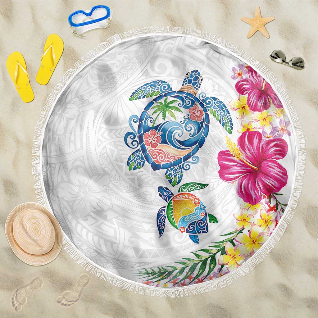 Hawaiian Abstract Art Turtles Beach Blanket with Plumeria and Hibiscus - Polynesian Pride