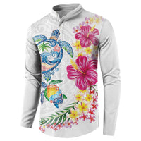 Hawaiian Abstract Art Turtles Button Sweatshirt with Plumeria and Hibiscus - Polynesian Pride
