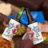 Hawaiian Abstract Art Turtles 4 in 1 Can Cooler Tumbler with Plumeria and Hibiscus - Polynesian Pride