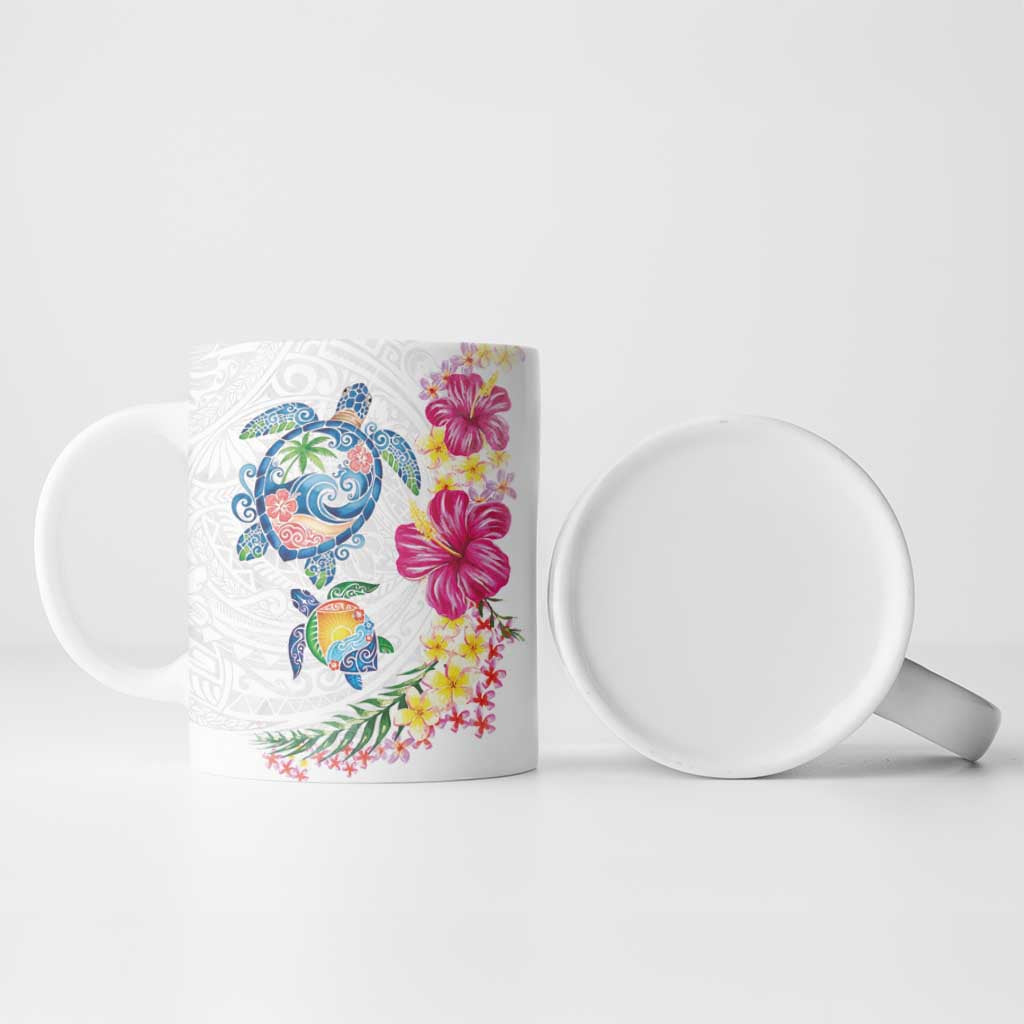 Hawaiian Abstract Art Turtles Ceramic Mug with Plumeria and Hibiscus - Polynesian Pride