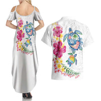 Hawaiian Abstract Art Turtles Couples Matching Summer Maxi Dress and Hawaiian Shirt with Plumeria and Hibiscus - Polynesian Pride