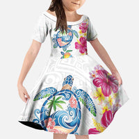 Hawaiian Abstract Art Turtles Family Matching Long Sleeve Bodycon Dress and Hawaiian Shirt with Plumeria and Hibiscus - Polynesian Pride