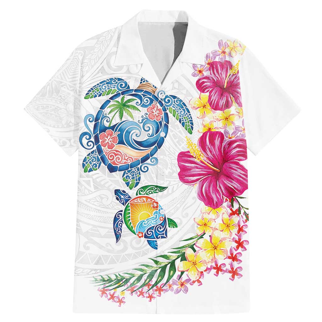 Hawaiian Abstract Art Turtles Family Matching Mermaid Dress and Hawaiian Shirt with Plumeria and Hibiscus - Polynesian Pride